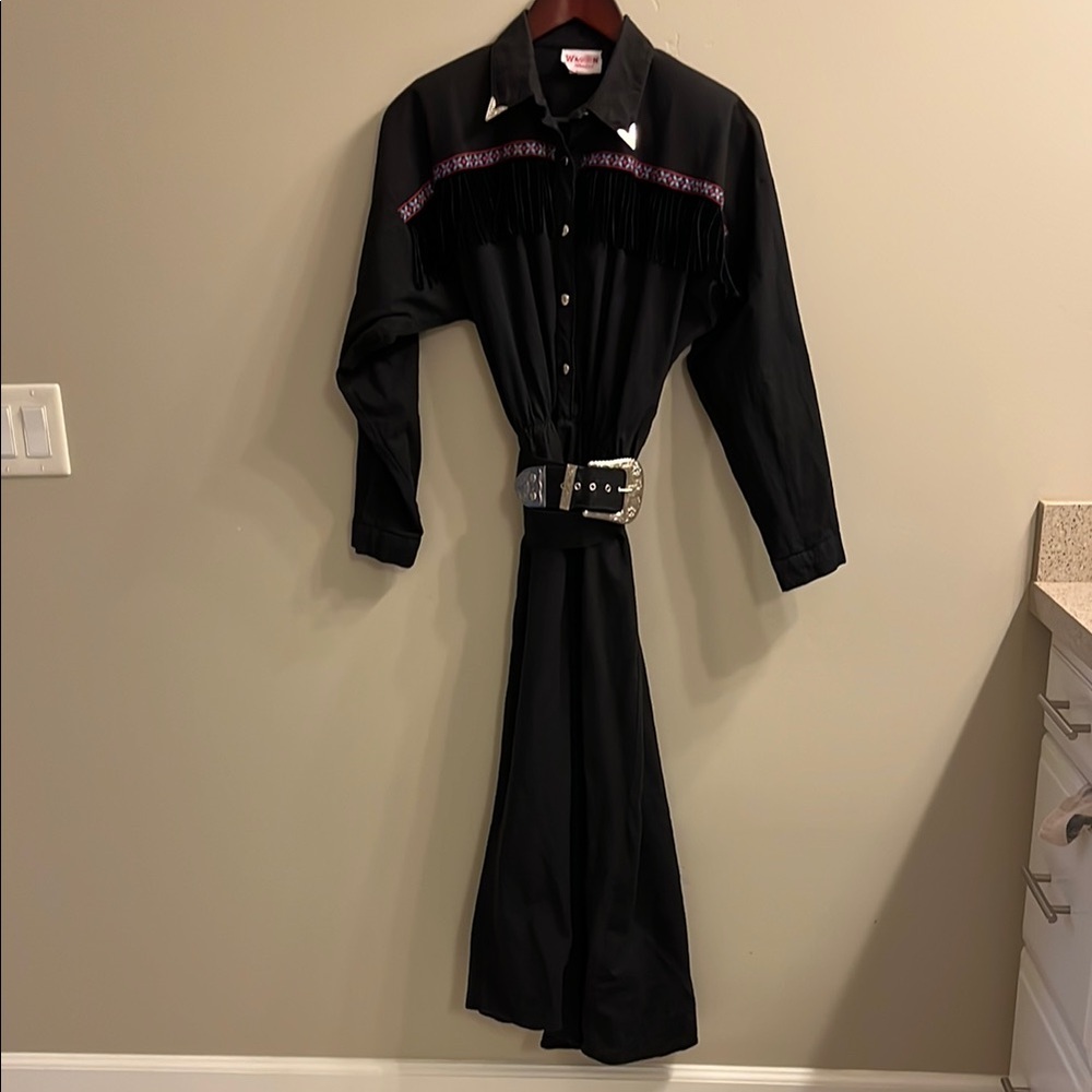 Black Western Dress with Fringe and Belt